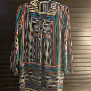 Multicolored striped dress.